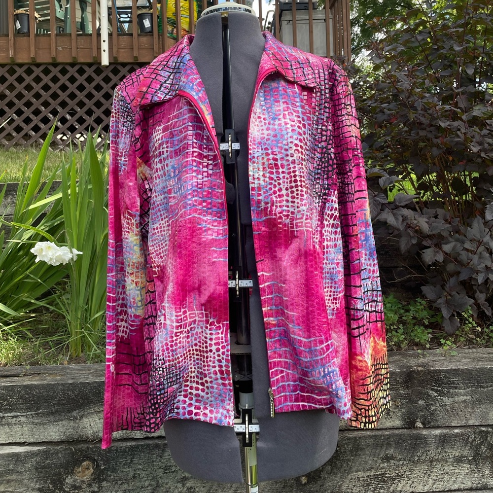 Ki Meng Brand Size 1X Multicolored Dressy Zip Up w/ Shoulder Pads